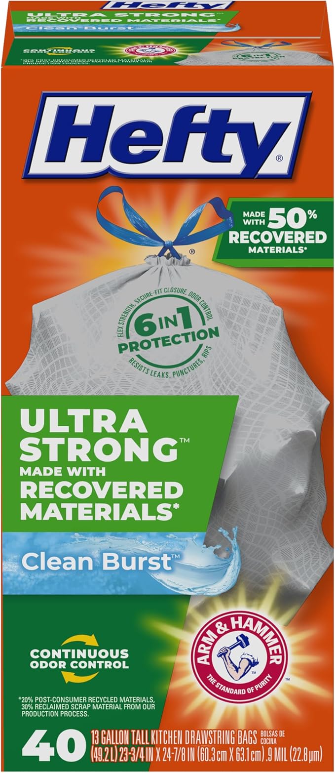 Hefty Ultra Strong Made with 50% Recovered Materials* Tall Kitchen Trash Bags