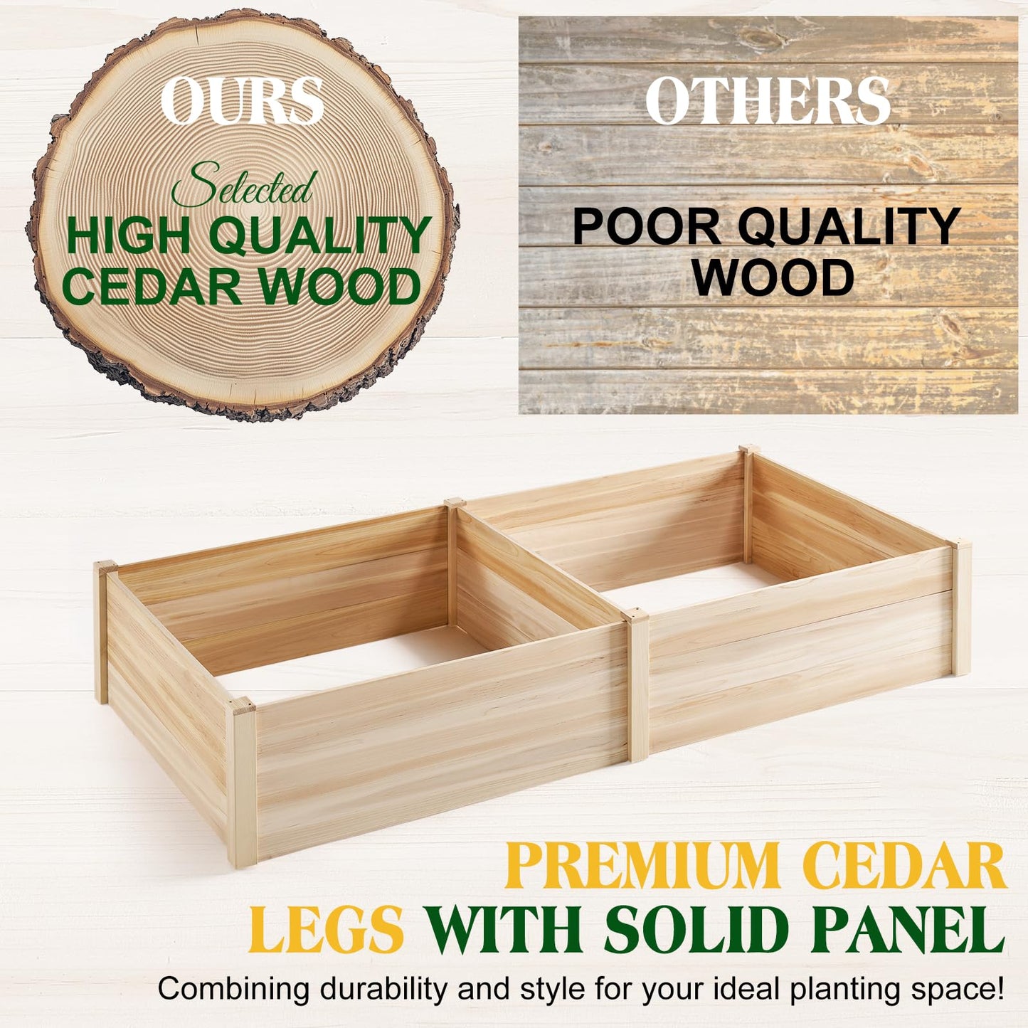 SPECRAFT 8x4 Ft Wood Raised Garden Bed, Durable 15 Inch Depth Planter Box for Vegetables, Herbs, and Flowers, Ideal for Outdoor Gardening with Open Base