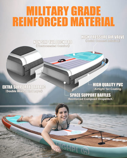 Highpi 11ft Inflatable Stand Up Paddle Board for Youth and Adults – Wide Sup with Premium Accessories, Blow Up Paddleboard for Surfing, Fishing, Yoga & More
