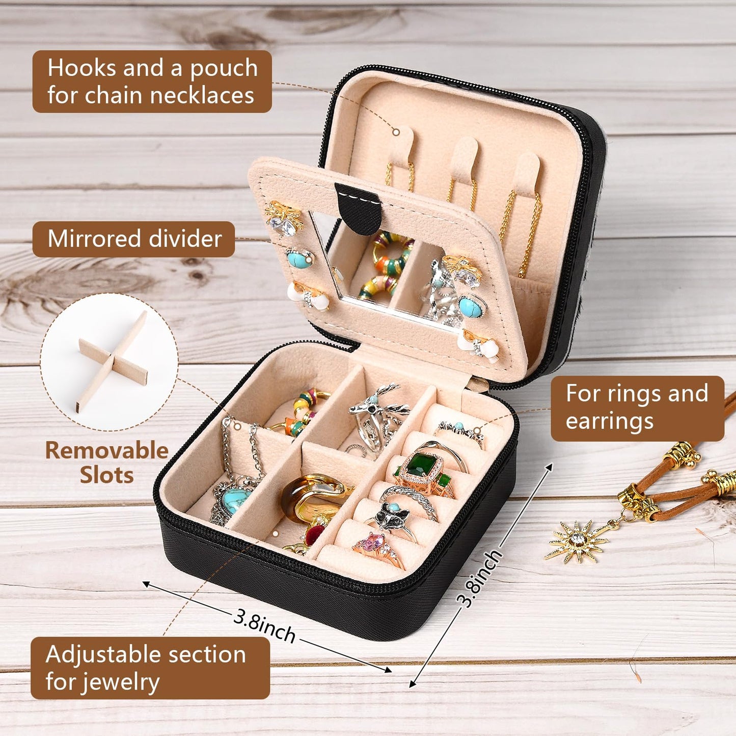 DEEKA Western Jewelry Box Case Real Leather Black and Beige Embossed Tooled Travel Jewelry Organizer Gifts Christmas Gifts for Women Country Girls Cowgirl Stuff Portable Travel Accessories -Black