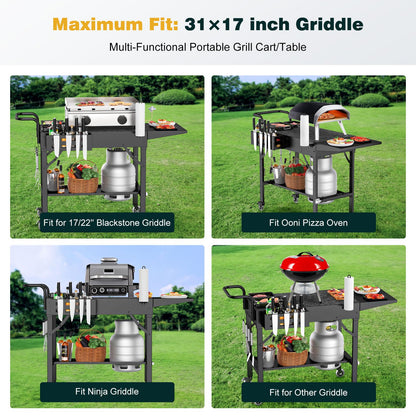 Outdoor Griddle Table, Blackstone Griddle Stand, 440lbs Folding Grill Cart, Pizza Oven Table Stand for Onni,Food Prep Table with Wheels for Outdoor BBQ Camp Ninja Woodfire Grill Stand, 31"W x 17"D