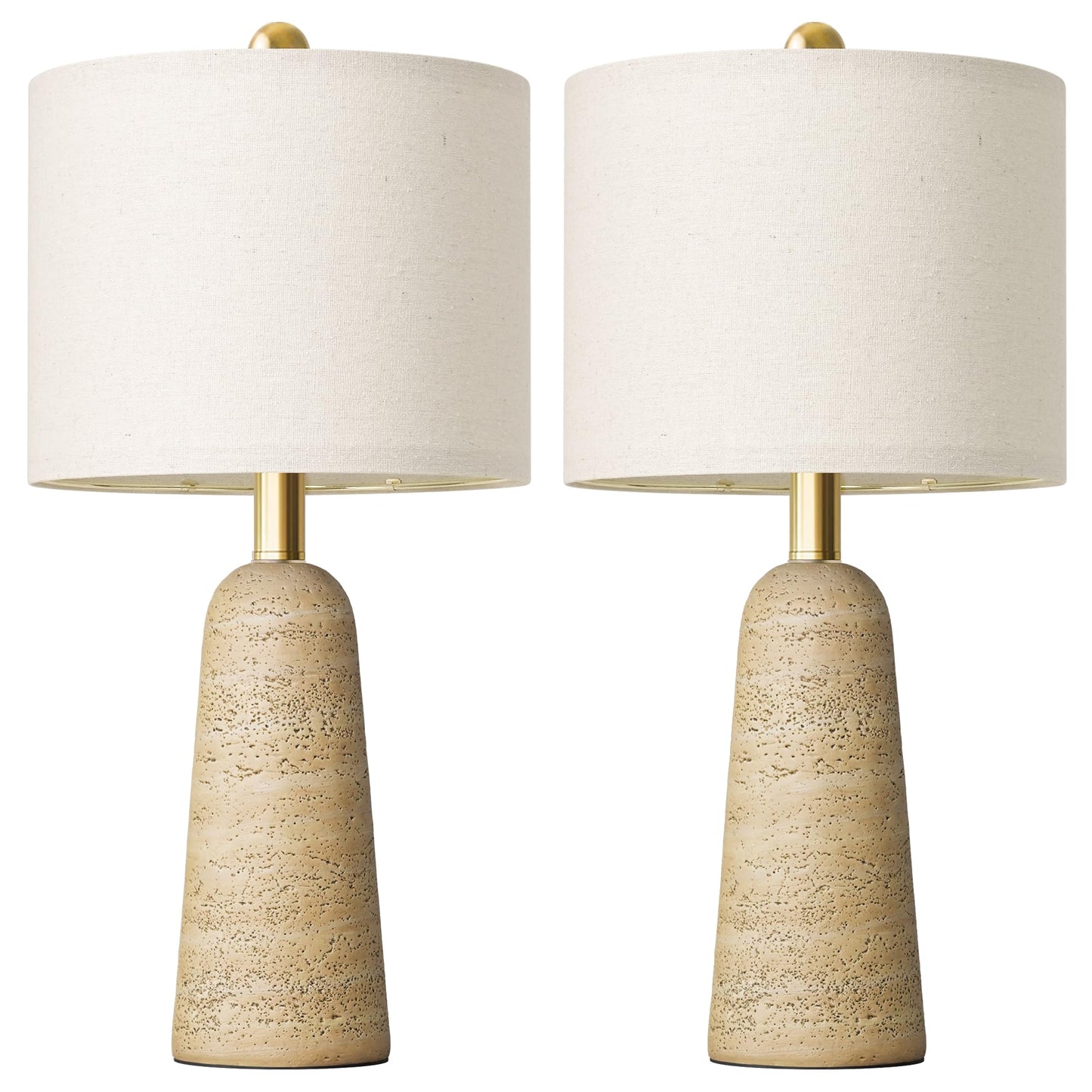 BOBOMOMO 21" Modern Table Lamps Set of 2, Warm Beige Resin Lamp with Stone Look, Small Bedside Lamps for Bedroom, Cozy Nursery Lamps with Linen Shades, Nightstand Lamp for Small Spaces, Entryway