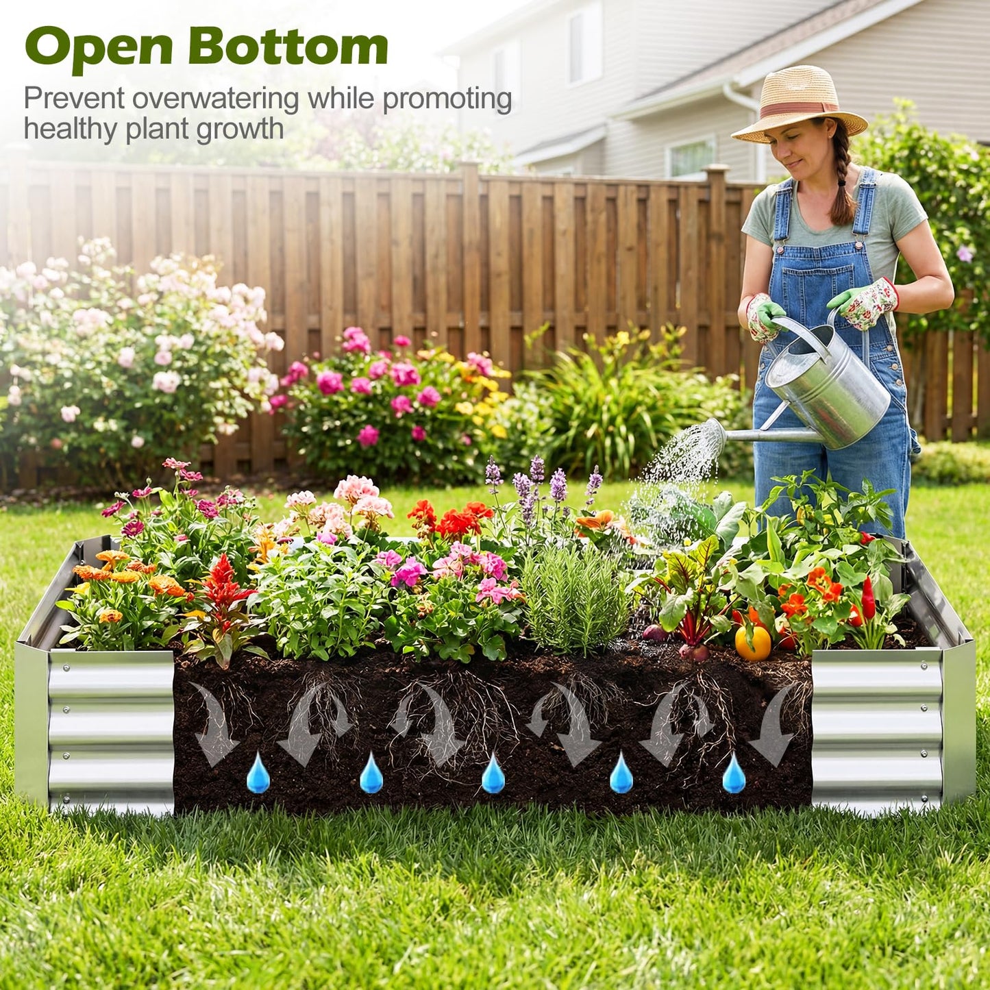 SAFSTAR Raised Garden Bed with Cover, 6FT x 3FT x 3FT Galvanized Bottomless Garden Bed with Greenhouse, Dual 2-Tier Roll-Up Windows, Outdoor Metal Planter Box Kit with Cover (Green)