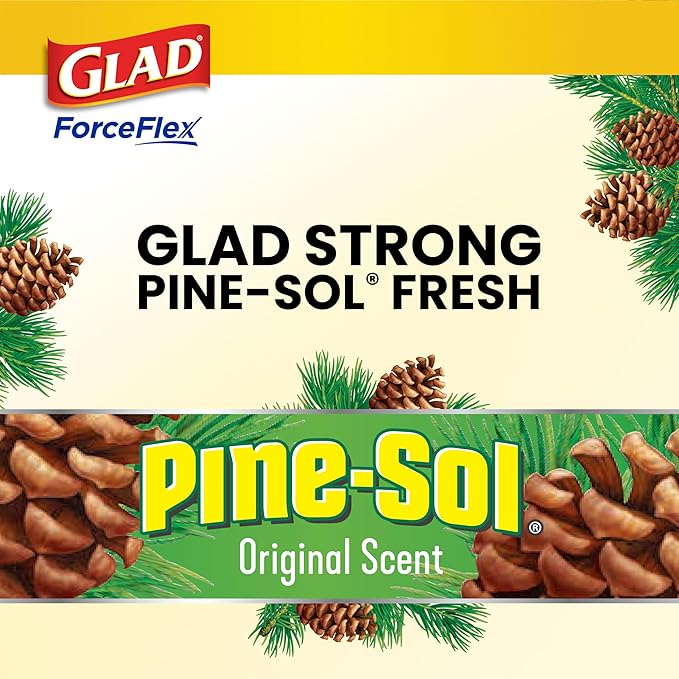 Glad Large 30 Gallon Trash Bags, Pine-Sol Heavy Duty Garbage Bags, Forceflex