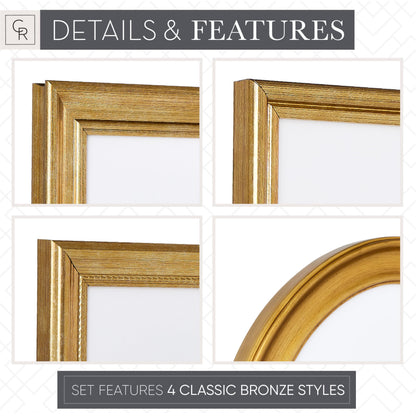 Camden Reed Mixed Gallery Wall Frame Set, (2) 16x20 Inch, (1) 11x14 Inch, and (2) 8x10 Inch, 9 Piece, Brass
