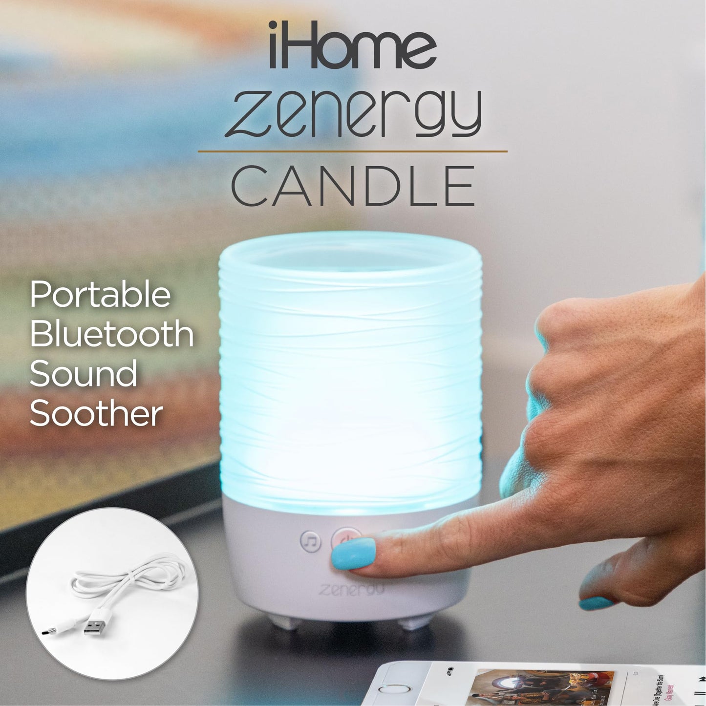 iHome Zenergy Candle Portable Bluetooth Sound Machine with Meditative Light and Sound Therapy, Candle with Candle Effect and Breathing Guide