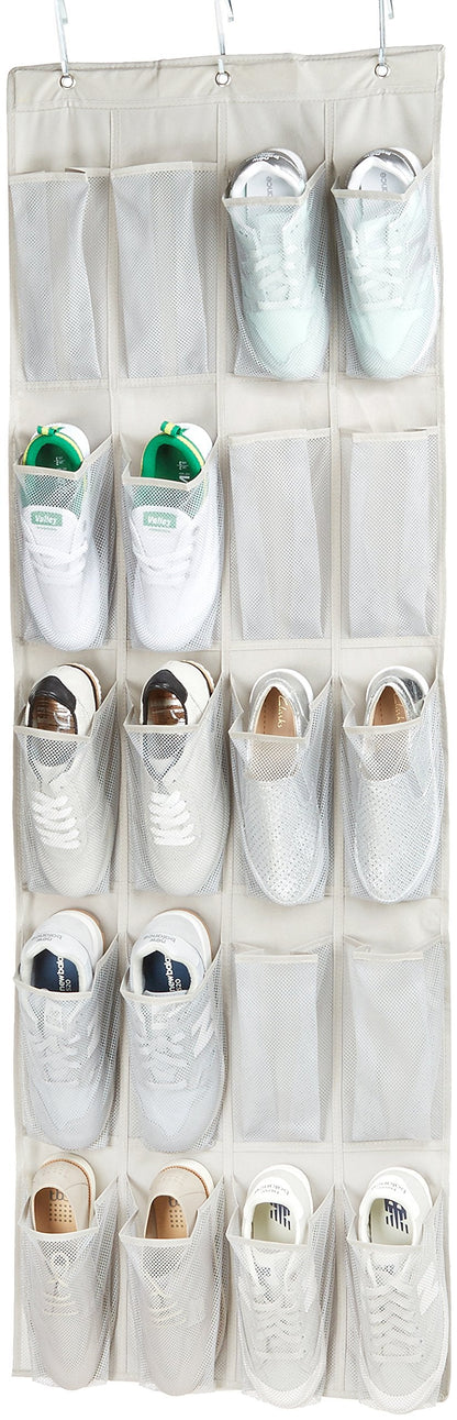 Amazon Basics 20 Large Pocket Over-the-Door Hanging Shoe Organizer, Grayish Tan