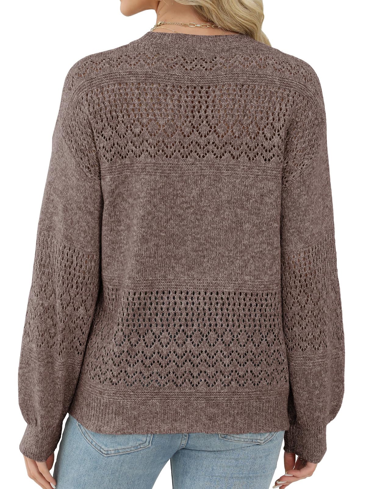 Lylinan Womens Sweaters Casual Boho Long Sleeve Shirts Crewneck Lightweight Crochet Tops Pullover Knit Sweater