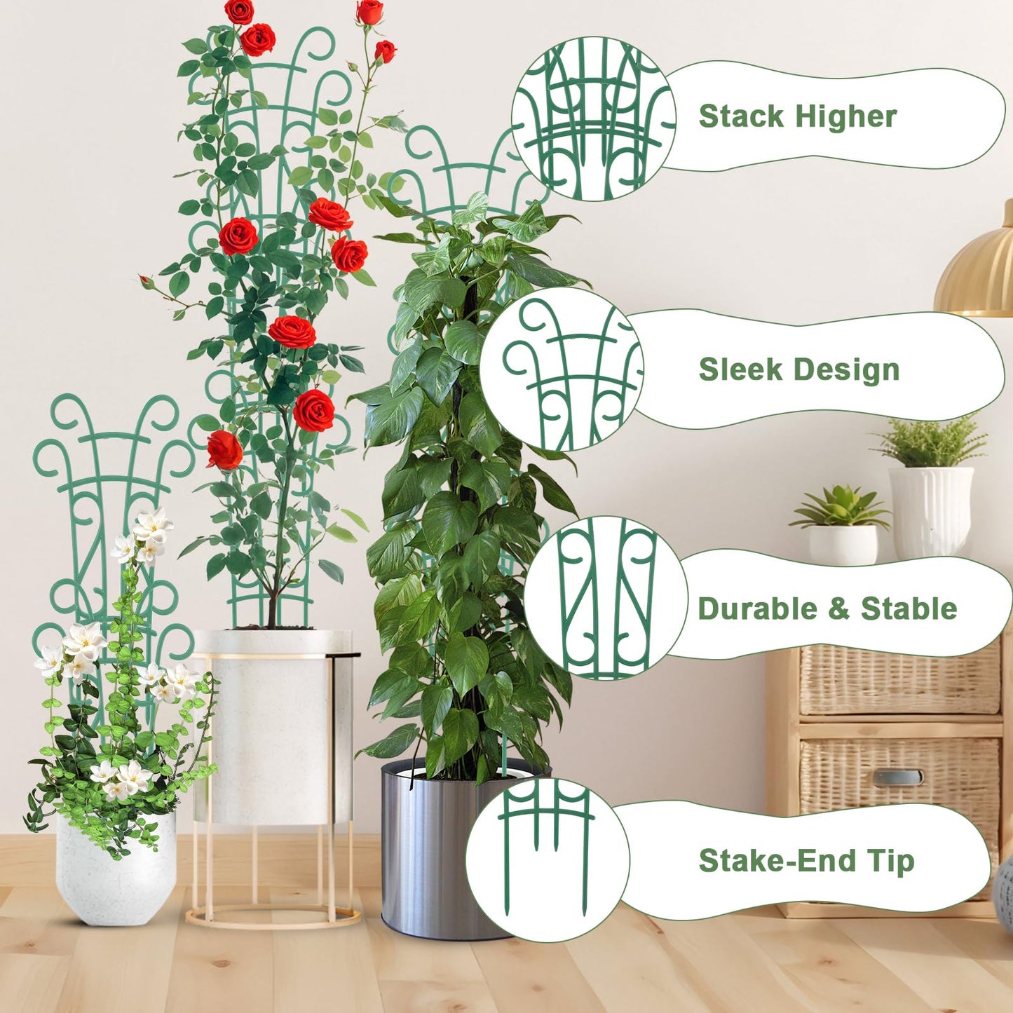 Qaobo 6 Pack Indoor Plant Trellis for Potted Plants, Stackable Garden Trellis for Climbing Plants Outdoor, Small Trellis for Houseplants Rose Hoya Pothos Plant Climber Support