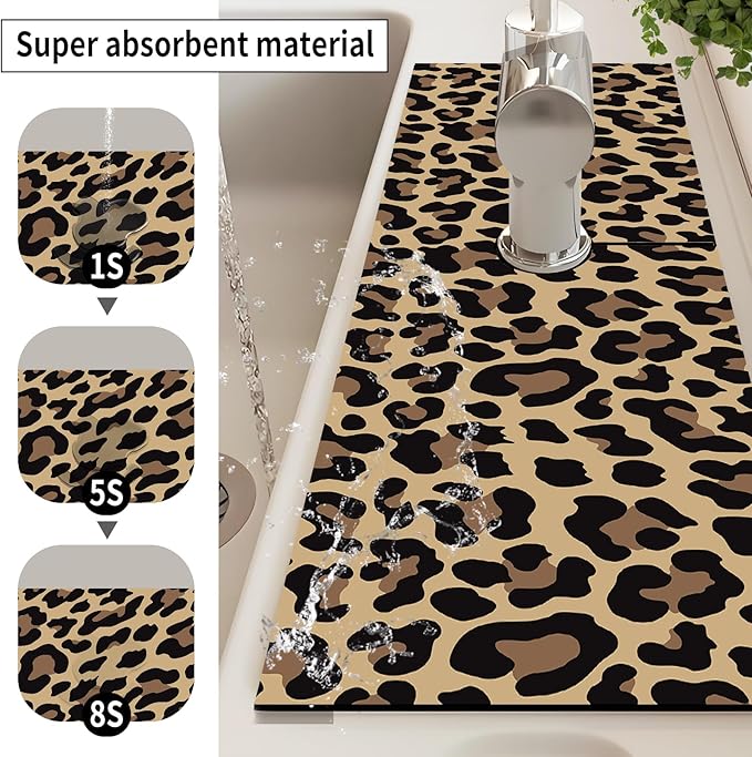 Absorbent Splash Guard Mat for Kitchen Sink, 15×5.5 Inch Cute Fast Drying Drip