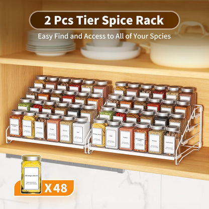 4 Tier Spice Rack for Cabinet, Spice Rack Organizer, Depth Adjustable Spice Holder for Countertop, Cupboard, Pantry, Seasoning Shelf, Metal, Black (1 Pack)