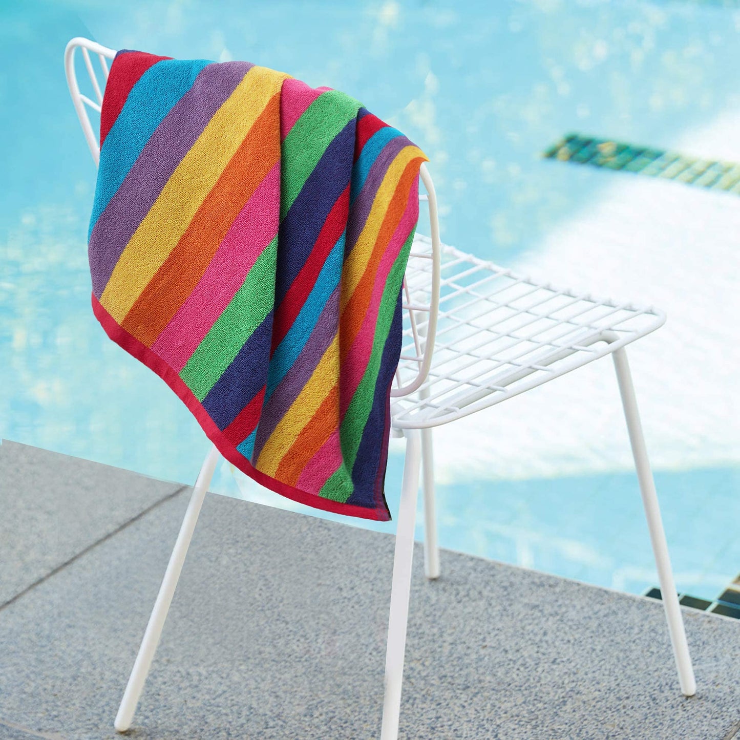 SweetNeedle Beach Towels for Adults Pack of 2 - Miami Vibe Multi Cabana Stripe Classic - 100% Cotton Terry Ringspun Pool Towel, Quick Dry, Super Absorbent Swimming large towel, 76 x 152 cm