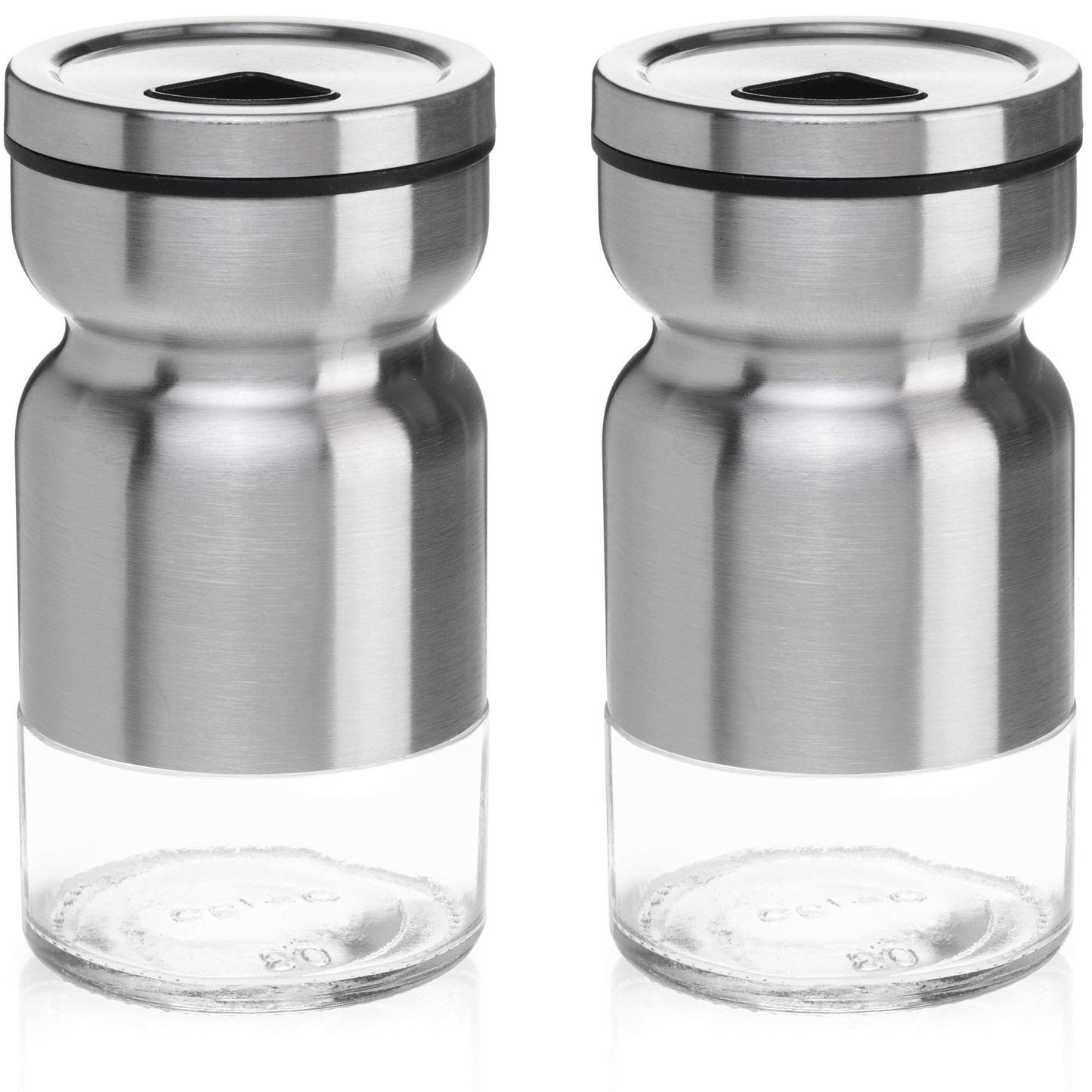 Salt and Pepper Shakers Set with Adjustable Pour Holes by CHEFVANTAGE - Stainless Steel