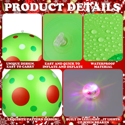 Jetec 12 Pcs Christmas Inflatable Balls 12 Inch Light Up Giant Inflatable Christmas Decorations Lime Green PVC Blow Up Xmas Large Hanging Ball Ornaments for Tree Porch Lawn Yard Holiday Outdoor Decor