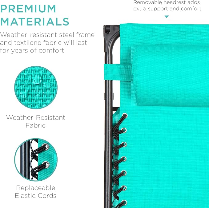 Best Choice Products Folding Zero Gravity Outdoor Recliner Patio Lounge Chair w/Adjustable Canopy Shade, Headrest, Side Accessory Tray, Textilene Mesh - Mint