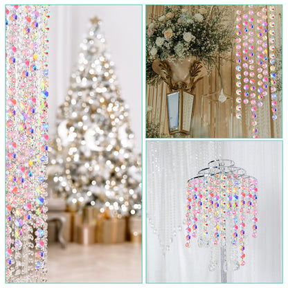 Blushtier Crystal Garlands Acrylic Octagon Bead Strands 14mm Iridescent Clear Diamond Hanging Chandelier Chain Ornament String for Wedding Manzanita Centerpiece Holiday Party(16 ft)