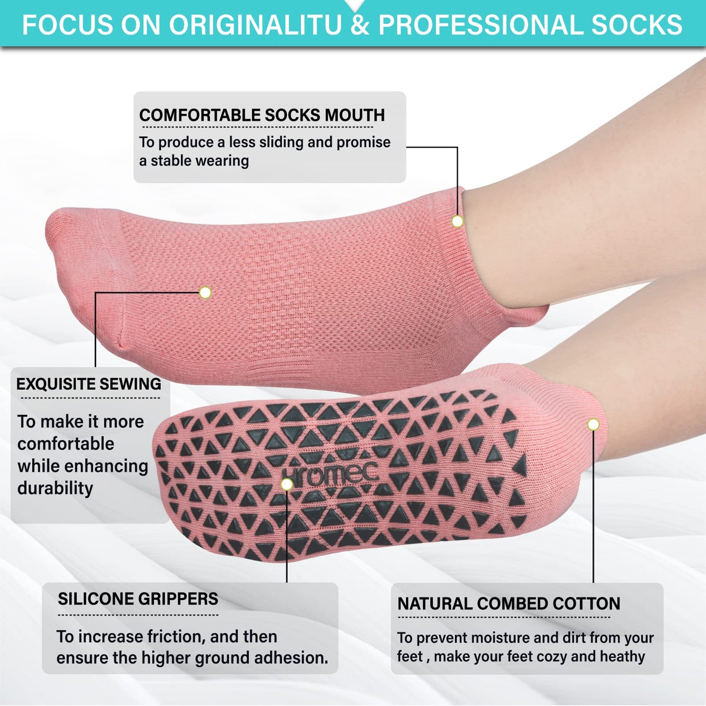Non Slip Yoga Socks with Grips for Pilates, Ballet, Barre, Barefoot,Bikram,Hospital Anti Skid Socks for Women and Men L