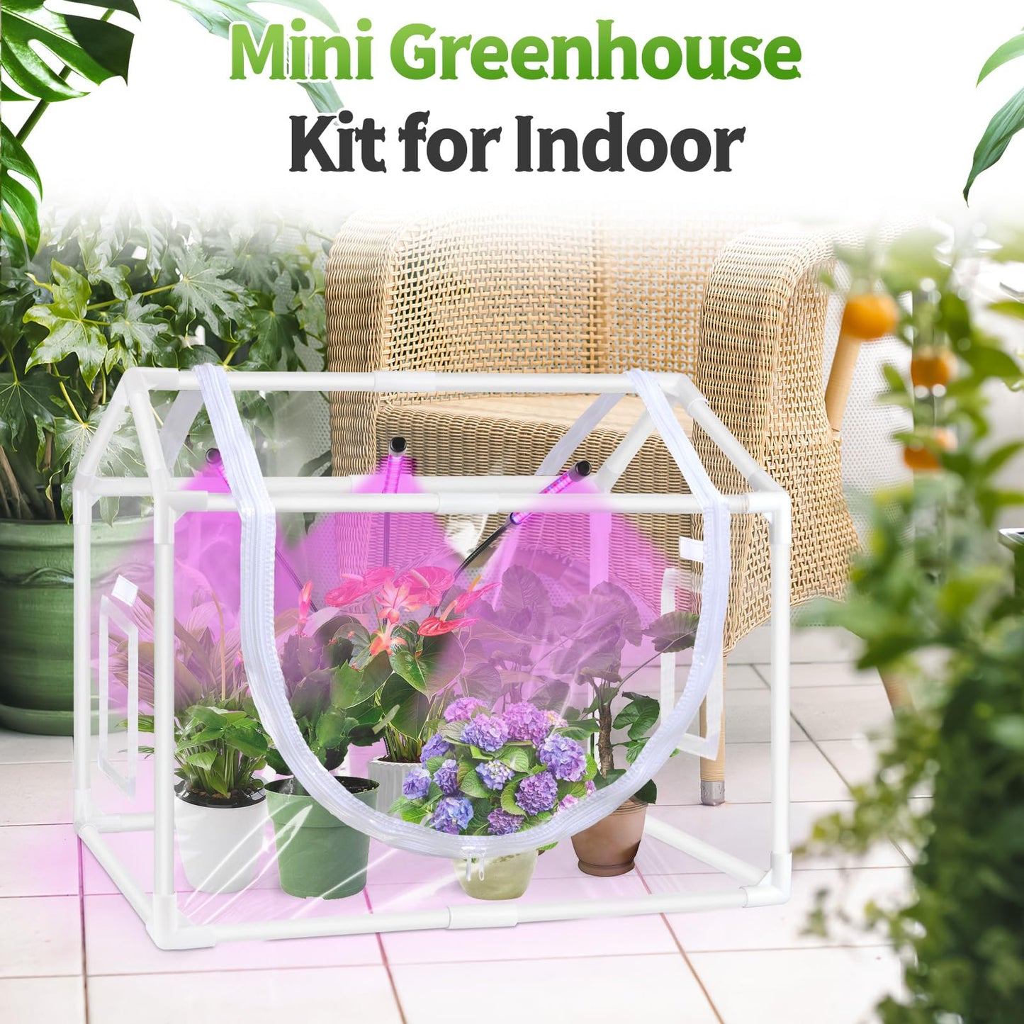 Vercome Indoor Mini Greenhouse with Grow Light, Tabletop Small Greenhouse for Beginners, All-in-One Tiny Plant Nursery Kit with Adjustable LED Light & Timer, Smart Grow Tent for Herbs, Gardening Gift