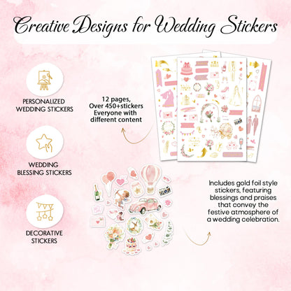 BIROYAL 12 Sheets XL Wedding Stickers for Scrapbooking | Wedding Scrapbook Stickers 6.7" x 9.5" | 450+ Bride Sticker | Bridal Shower Sticker for Engagement, Anniversary, Marriage, Decorations