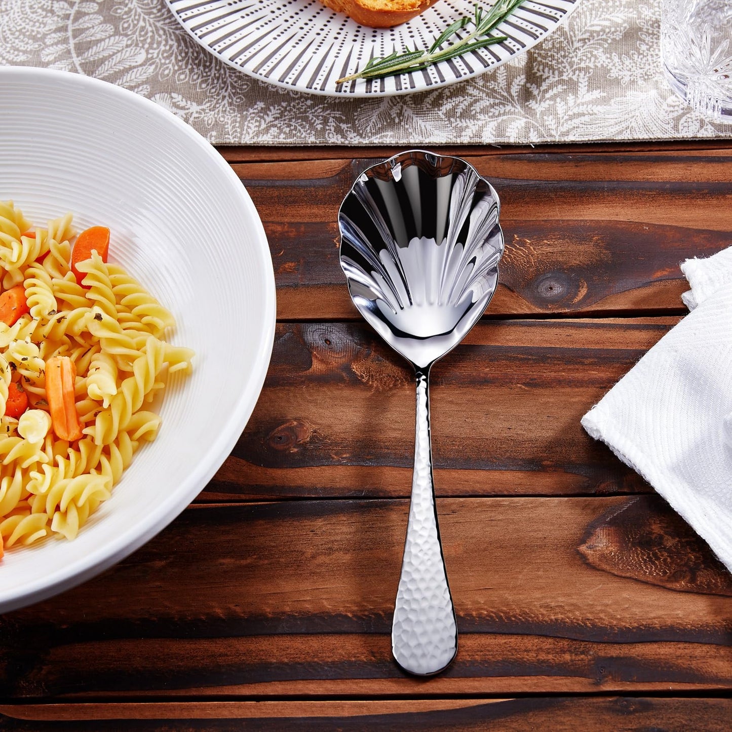 KEAWELL Premium 8.5" Hammered Vegetable Spoon – 18/10 Stainless Steel – Exquisite Blend of Elegance and Functionality – Dishwasher Safe