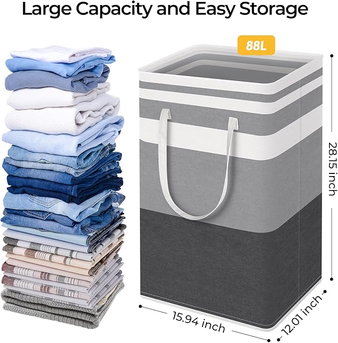 HomeHacks 3-Pack Large Laundry Basket, Waterproof, Freestanding Laundry Hamper
