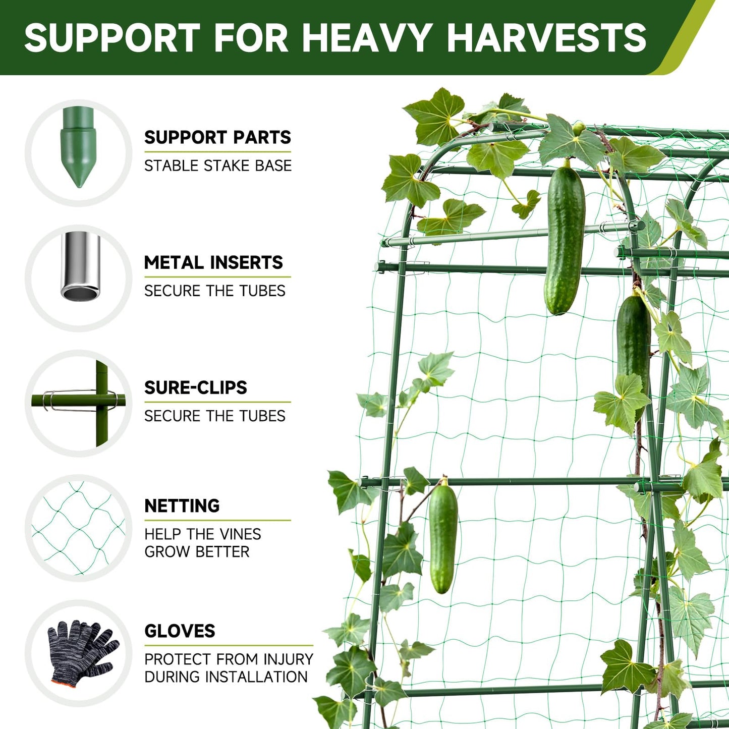 HIRALIY Garden Arch Trellis for Climbing Plants, 6.3ft Tall Heavy Duty Metal Cucumber Trellis, Rustproof Plant Support Tunnel for Tomato, Grape, Bean, Raised Bed and Vegetable Gardens, Green