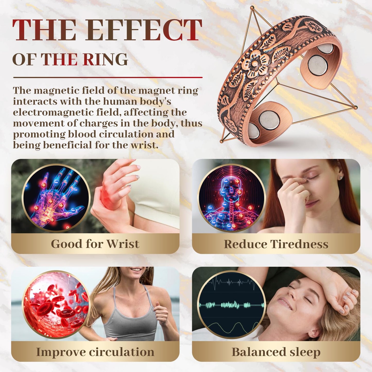 Auramag Copper Rings for Women, Thumb Rings 99.99% Pure Copper Magnetic Rings with 3500 Gauss Magnets, Copper Jewelry Gift Adjustable (2 PCS)
