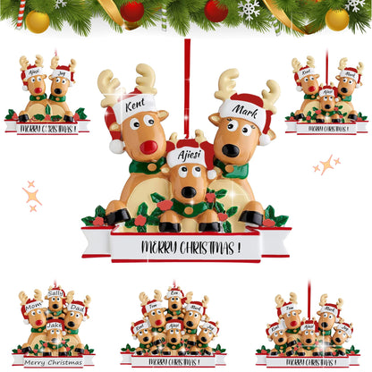 Personalized Reindeer Christmas Ornaments 2025, DIY Resin Elk Deer Family Ornaments with Custom Name, Tree Decorations, 3D Customized Christmas Ornament Gifts (Family of 3)