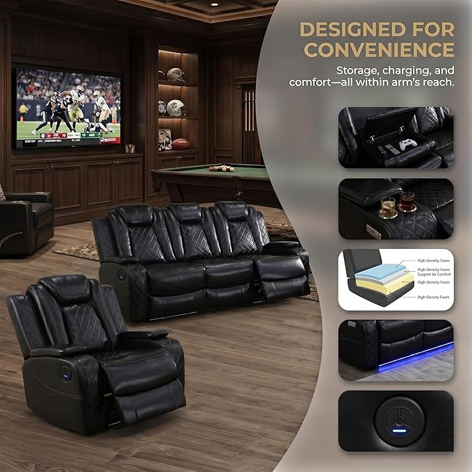 4-Piece Leather Power Recliner Sofa Set