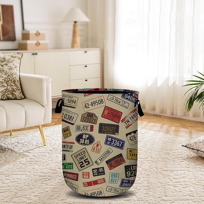 Colourful Car Number Plates Laundry Basket, Laundry Hamper Collapsible Oxford