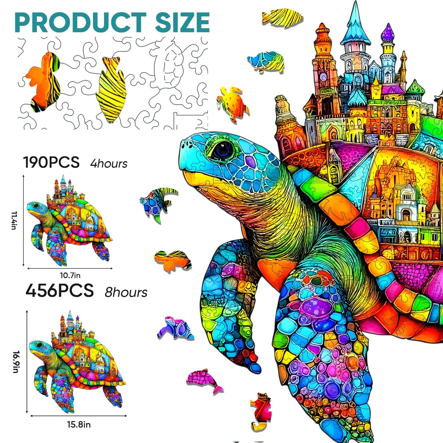 Mocfesk Sea Turtle Castle Wooden Puzzles, Ocean Jigsaw Wooden Puzzles for Adults and Kids, Small Puzzle for Seniors with Gift Box, Holiday Decor 11.4 x 10.7 in
