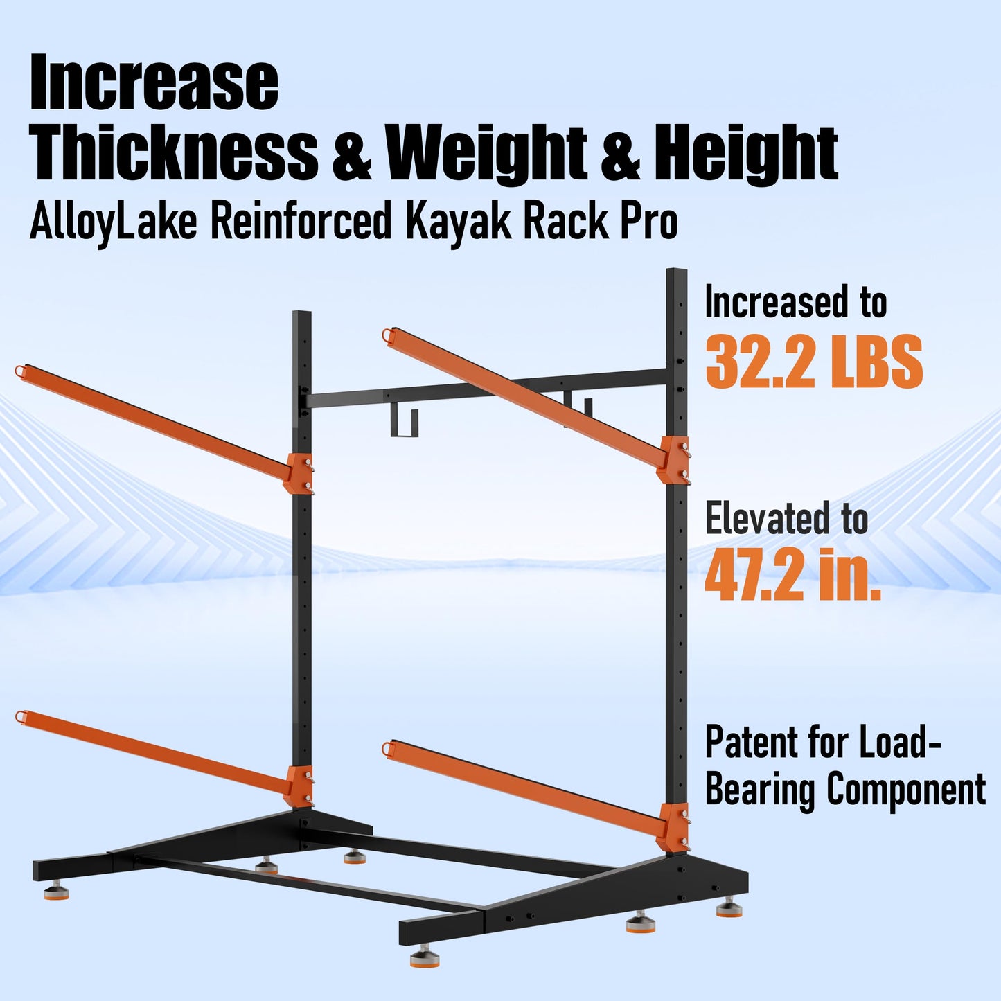 AlloyLake Freestanding Kayak Storage Rack, 2-Tier Heavy Duty Outdoor Canoe Stand for Garage & Dock, Holds 220 lbs, Rust-Proof 304 Stainless Steel Hardware (Orange)