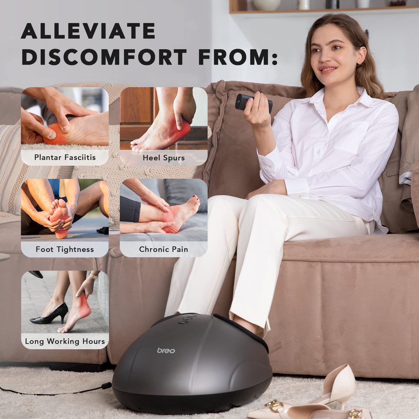 Breo Foot Massager with Heat, Deep Tissue Kneading, Shiatsu Massage Machine for Relax, Relieve Foot Pain, Plantar Fasciitis, Fits Feet Up to Men Size 12, Mother's Day Gift