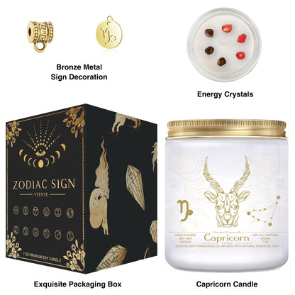 YTENTE Capricorn Zodiac Sign Candles Gift, Zodiac Crystals Candles Jar, Astrology Lavender Scented Soy Stones Candles Best Friends Gifts for Women Men Sister Brother Funny Birthday Gift…
