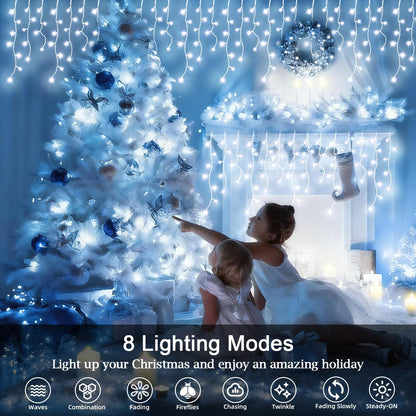 JXLEDAYY Christmas Lights Super Long 1280 LED 131 FT LED String Lights with 240 Drops Plug in 8 Modes Christmas Decoration for Holiday Wedding Party Bedroom Garden Patio Outdoor Indoor (Cool White)