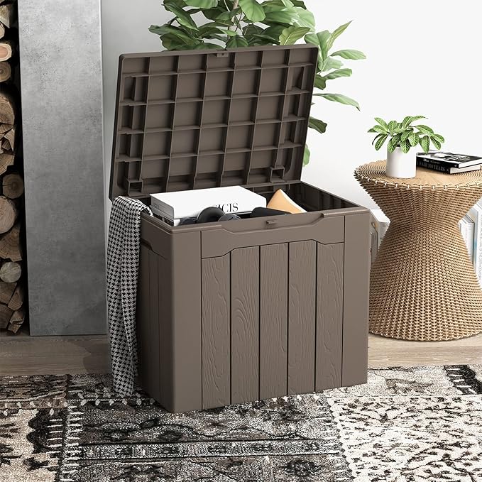 Patiowell 30 Gallon Resin Deck Box, Outdoor Storage Box for Patio Furniture, Deliveries, Pool Supplies,Waterproof and Lockable, Brown