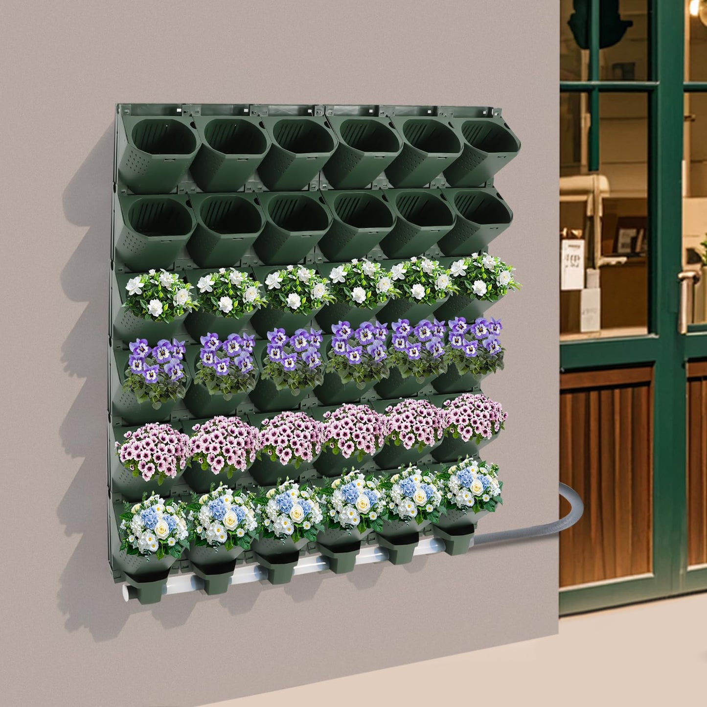 BRICZUNA Self Watering Planter Wall Mounted with Timer, 36 Pots Stackable Vertical Garden Planters,Wall Plant Flower Pot Holder,for Herbs Vegetables,Flowers