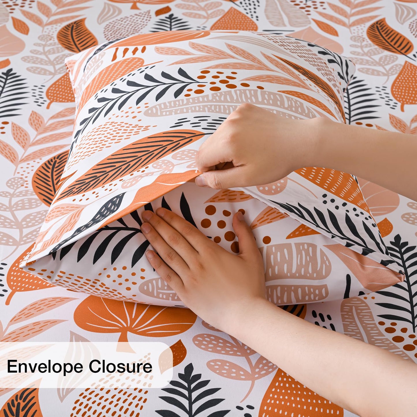 Yibeizi Boho Leaves Printed Sheet Set Queen, Botanical Pattern Bed Sheets Microfiber Bedding Sheets & Pillowcases Soft 15" Extra Deep Pocket Fitted Bedsheet 4 Piece