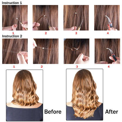 Duufin Hair Extensions Kit 500 Pcs Black Micro Ring Beads 1 Hair Extension Plier 2 Hook Needle Pulling Loop 4 Plastic Alligator Hair Clips 1 Comb and 2 Bags Black Mini Rubber Hair Elastic