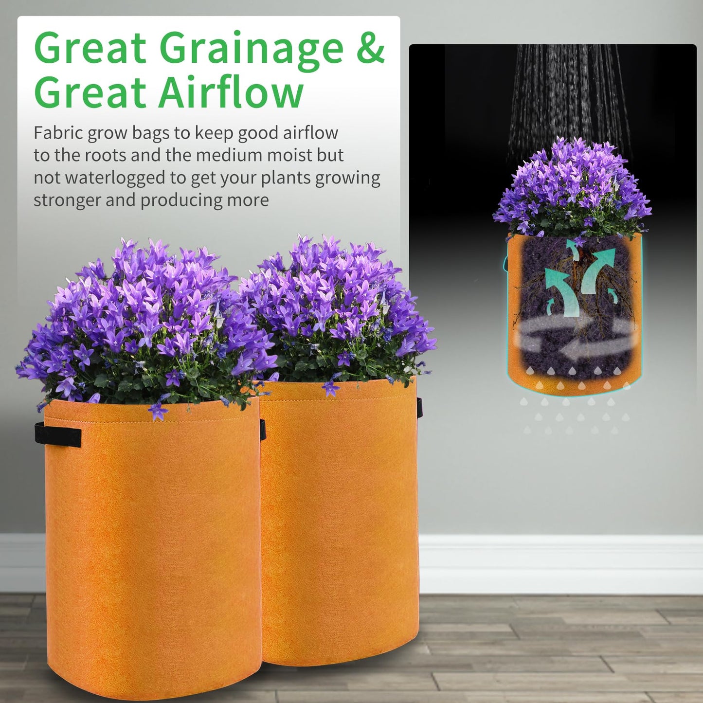 JJGoo 4 Pack Potato Grow Bags 10 Gallon with Flap, Heavy Duty Fabric with Handle and Harvest Window, Non-Woven Planter Pot Plant Garden Bags to Grow Vegetables Tomato, Orange