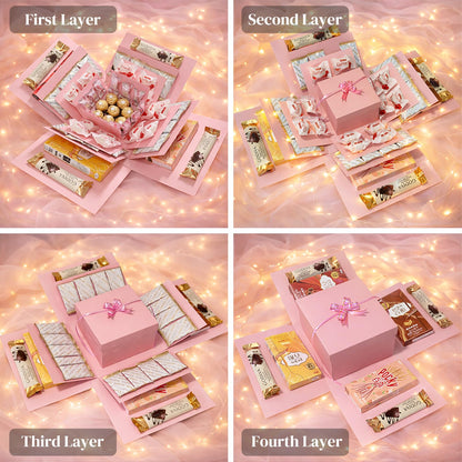 4-Layer Explosion Gift Box, 10''x10''x7'' Pink Creative Gift Boxes for Presents, DIY Surprise Gift Box Explosion for Birthday Birthday Easter Mother's Day and Father's Day Anniversaries (Pink)