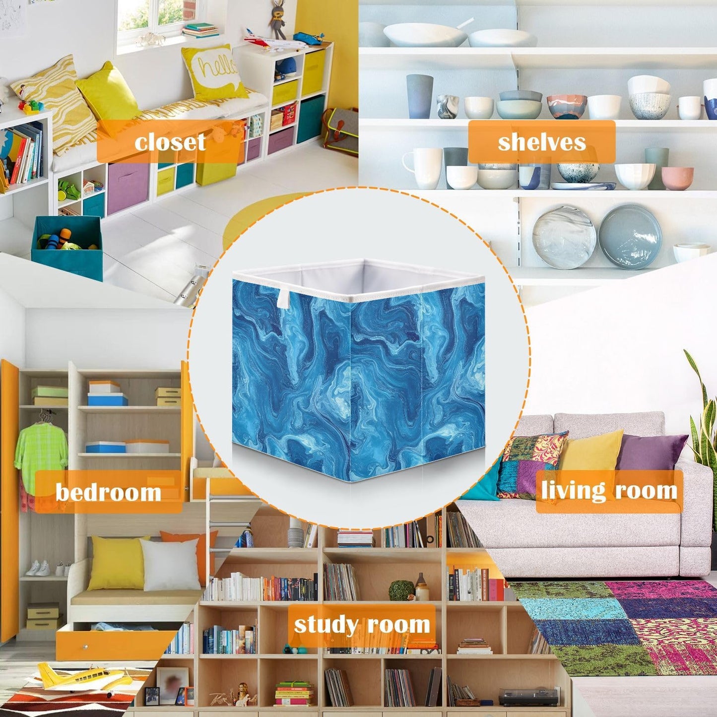 senya Large Storage Bins Blue Pigment Collapsible Foldable Storage Cubes Fabric Basket Closet Organizer Containers Box for Home Bedroom Office 11 x 11 x 11in