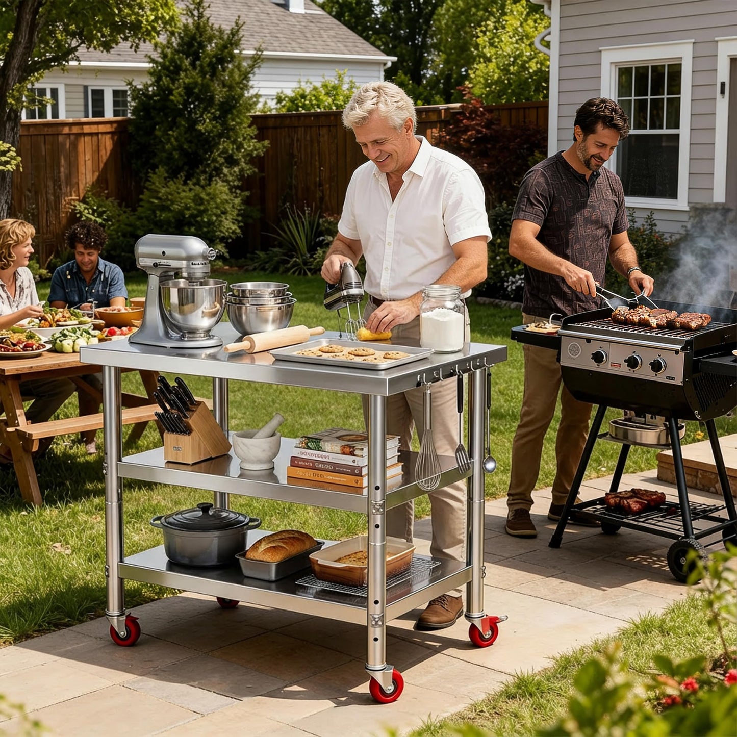 DWVO 30x24in Stainless Steel Table, NSF Metal Prep Worktable with 2 Adjustable Shelves & Wheels for Kitchen Restaurant Hotel Garage Warehouse Home