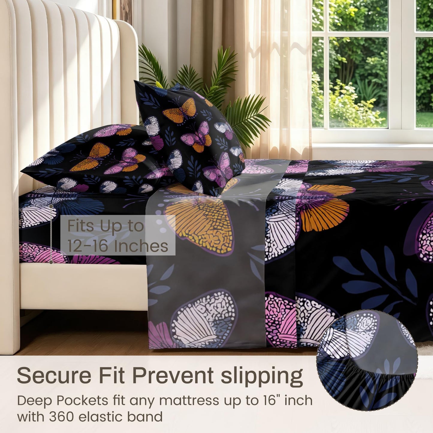Butterfly Queen Sheet Set 4 Pcs Gothic Dark Bed Sheets