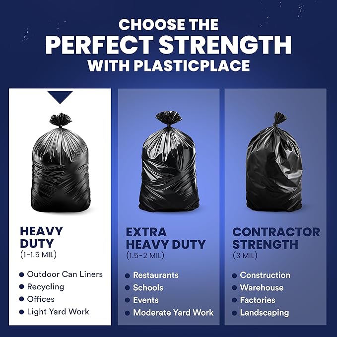 Plasticplace 55-60 Gallon Trash Bags │ 1.0 Mil │ Black Heavy Duty Garbage Can