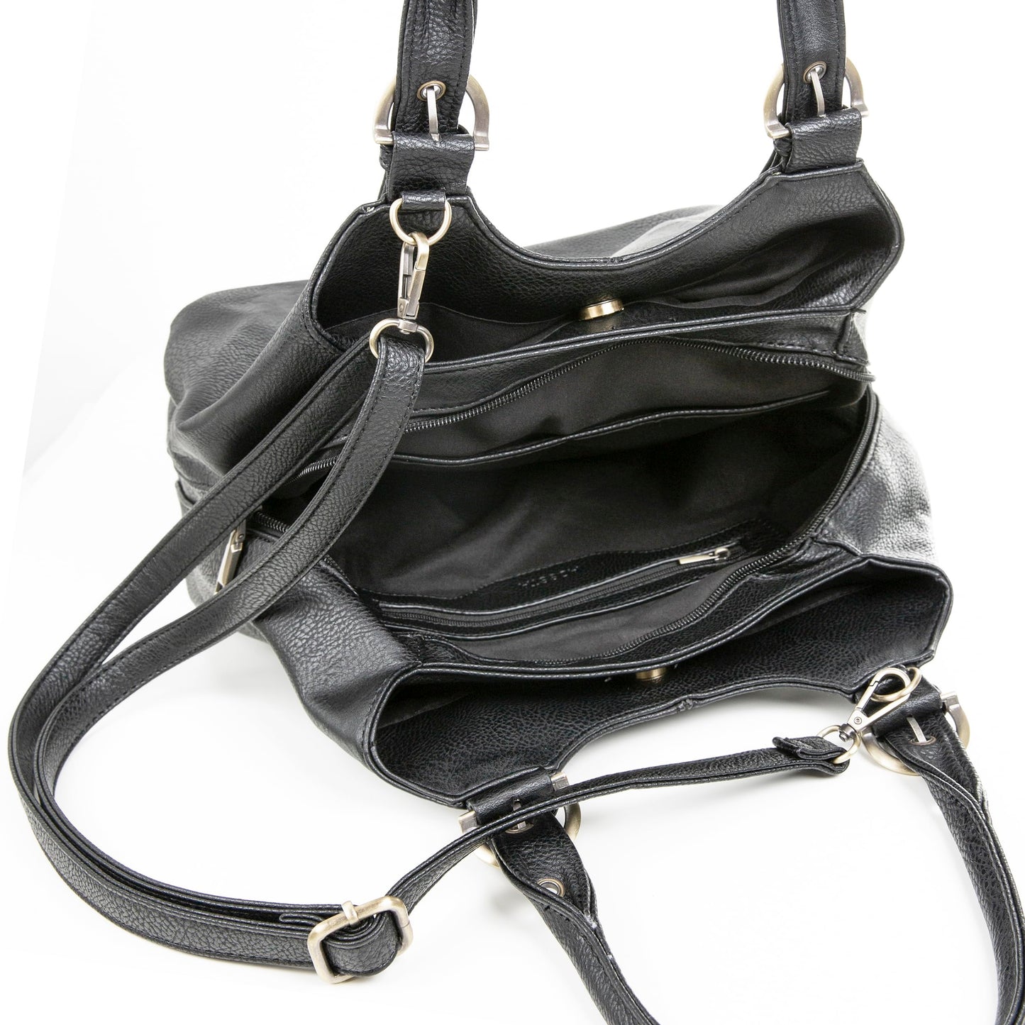 AOSSTA Women's Tote Bag Multi Pockets Soft Leather Hobo Shoulder Bags With Long Strap Ladies Handbags Large Crossbody Bags (Black)
