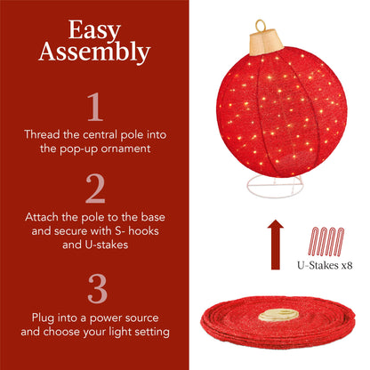 Best Choice Products 2pc Lighted Pop-Up Outdoor Christmas Ornament Set, Holiday Ball Decoration w/ 180 LED Lights, 8 Light Functions - Red/Green