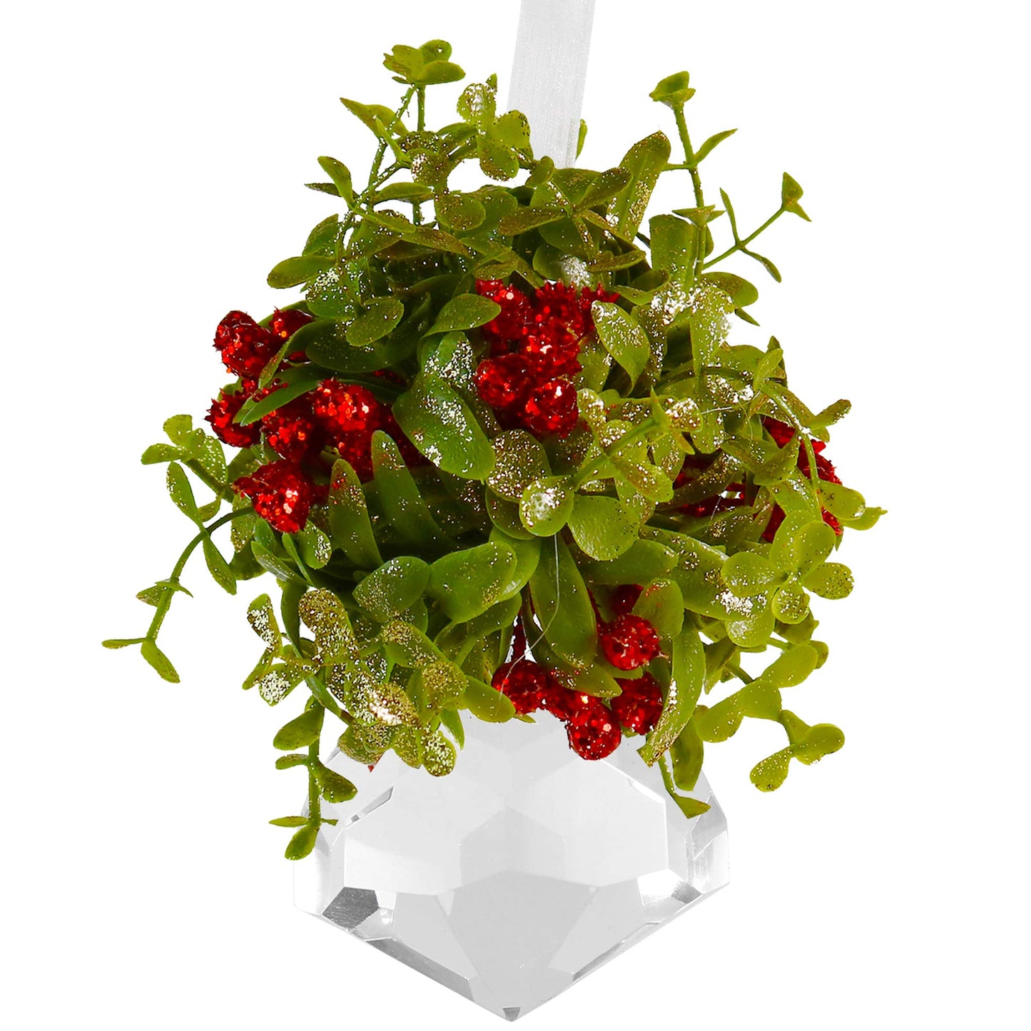 Ornativity Hanging Crystal Mistletoe Ornament - Christmas Decor Doorway Kissing Crystal Gem Stone Mistle Toe Jewel with Berries Ball Xmas Tree Decoration 5"