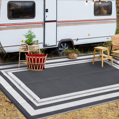 GlowSol Outdoor Rug 9x18 Waterproof Outdoor Plastic Straw Rug, Lightweight Portable Outside Solid Carpets Reversible Plastic Straw Patio Rug for RV Camping Picnic Beach Backyard Deck,Grey