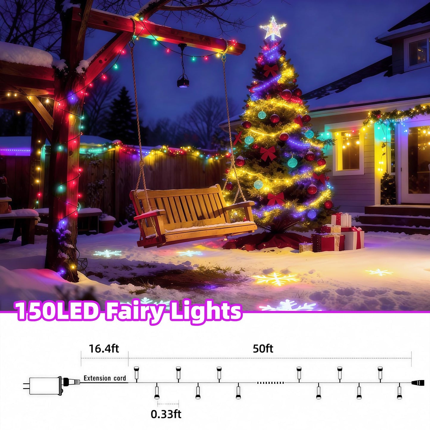 AHAWILL String Lights for Christmas Decor,50FT 150LED Classroom Lights, Waterproof Fairy Lights Indoor for Christmas Decor,Dimmable,8 Modes,Valentine's Day Home Decorations